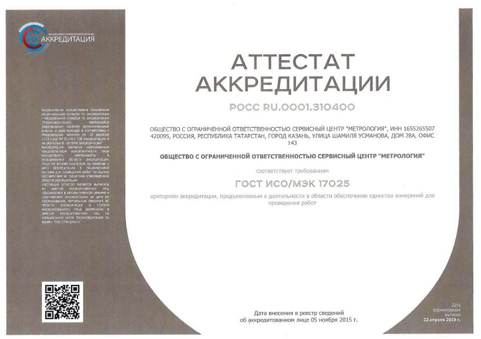 Сертификат СЦ Метрология